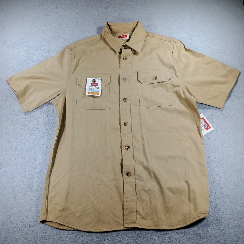 Wrangler Mens All Day Comfort Shirt Khaki Small Epic Soft Flex